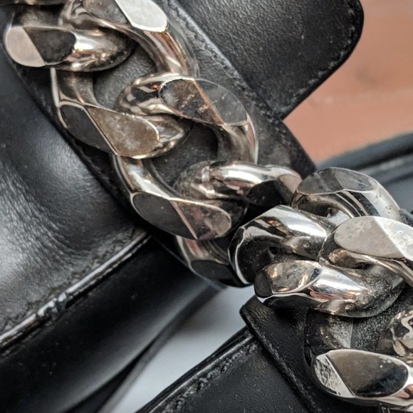 Givenchy Black Leather Slides Loafers with Silver Chain - Picture 4 of 4